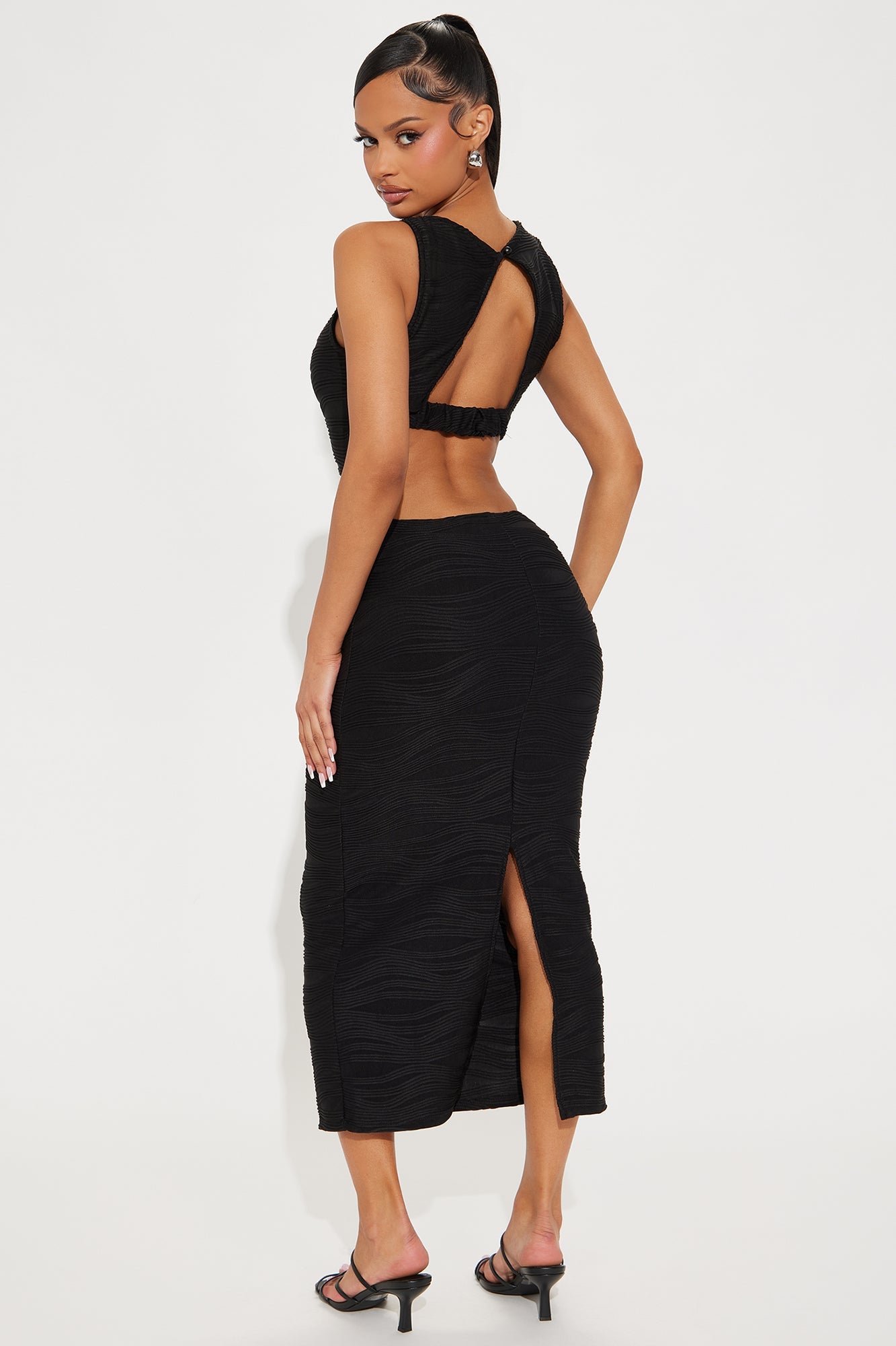Samia Textured Midi Dress - Black