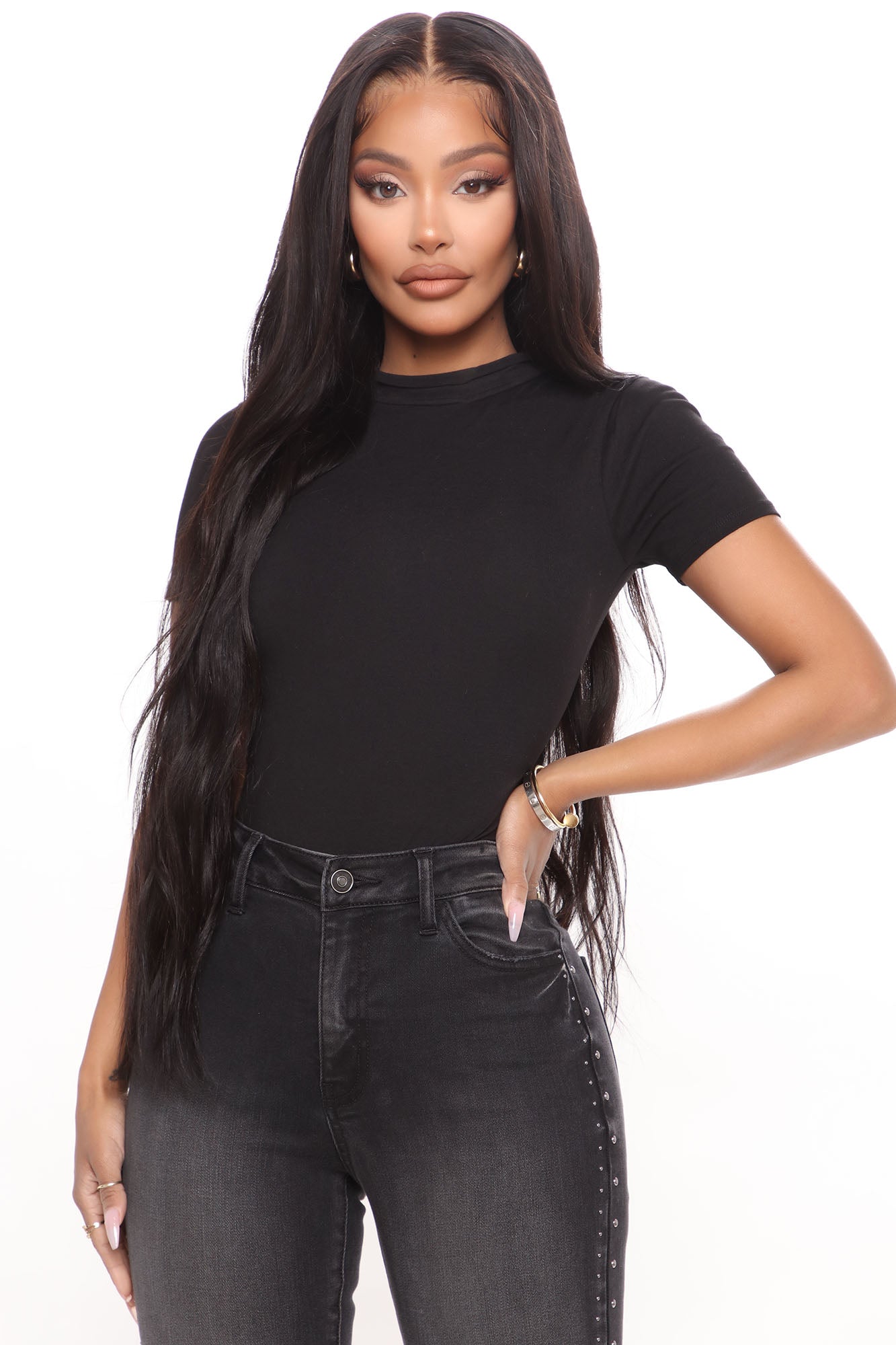 Basic Mock Neck Bodysuit - Black