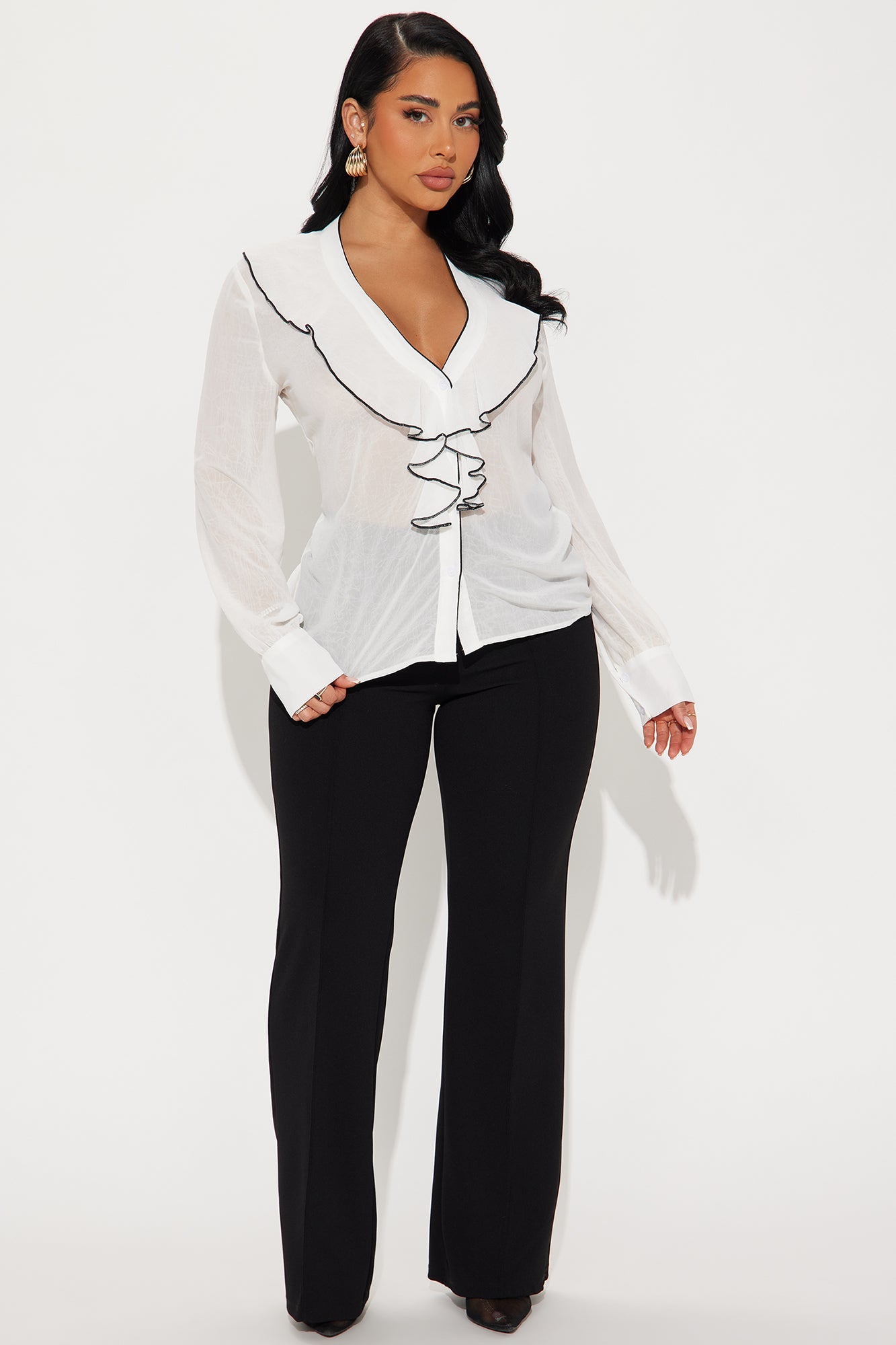 Remi Ruffle Blouse Top - White/Black