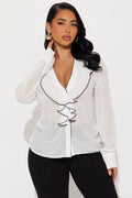 Remi Ruffle Blouse Top - White/Black