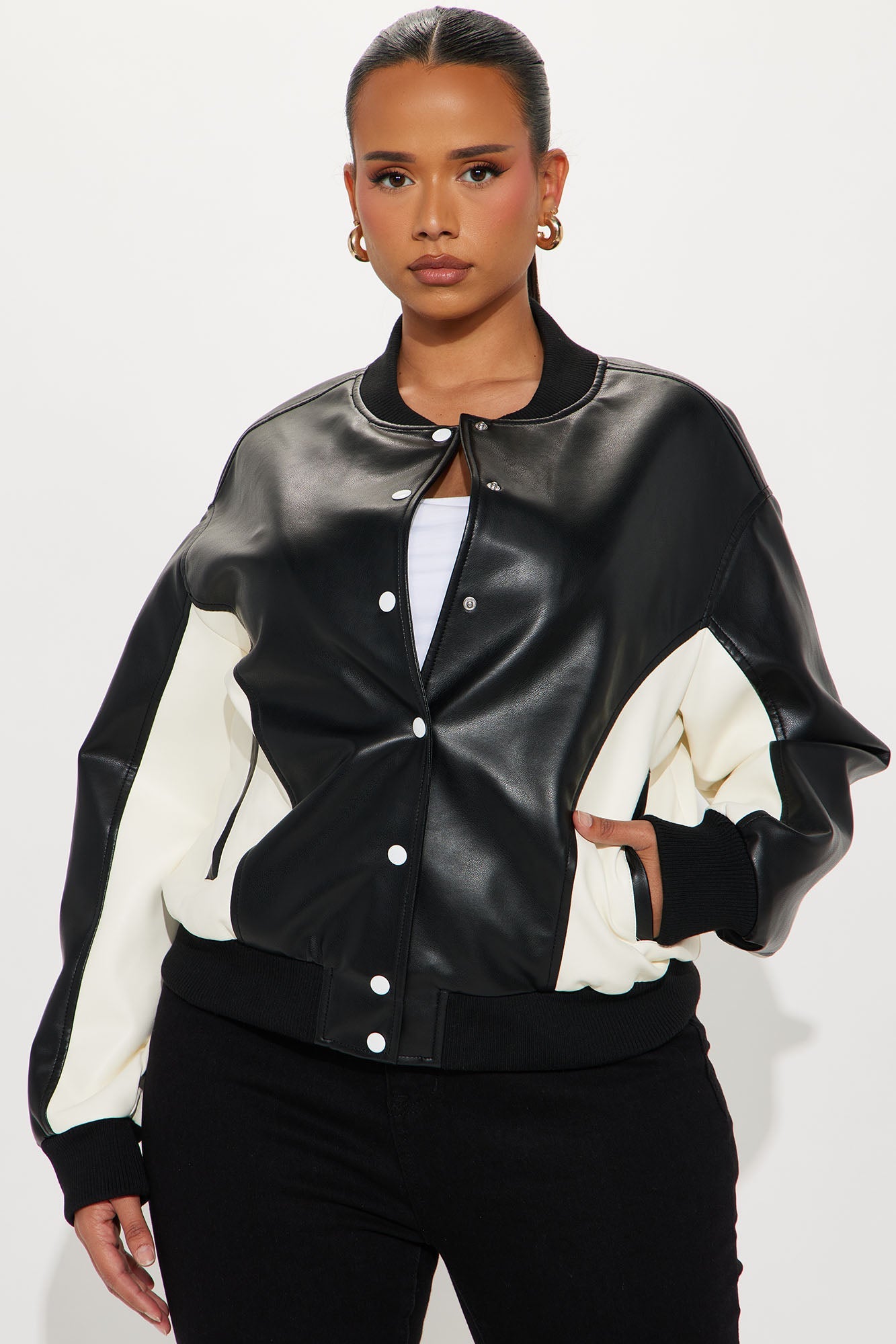 Kind Of Classic Faux Leather Jacket - Black/White