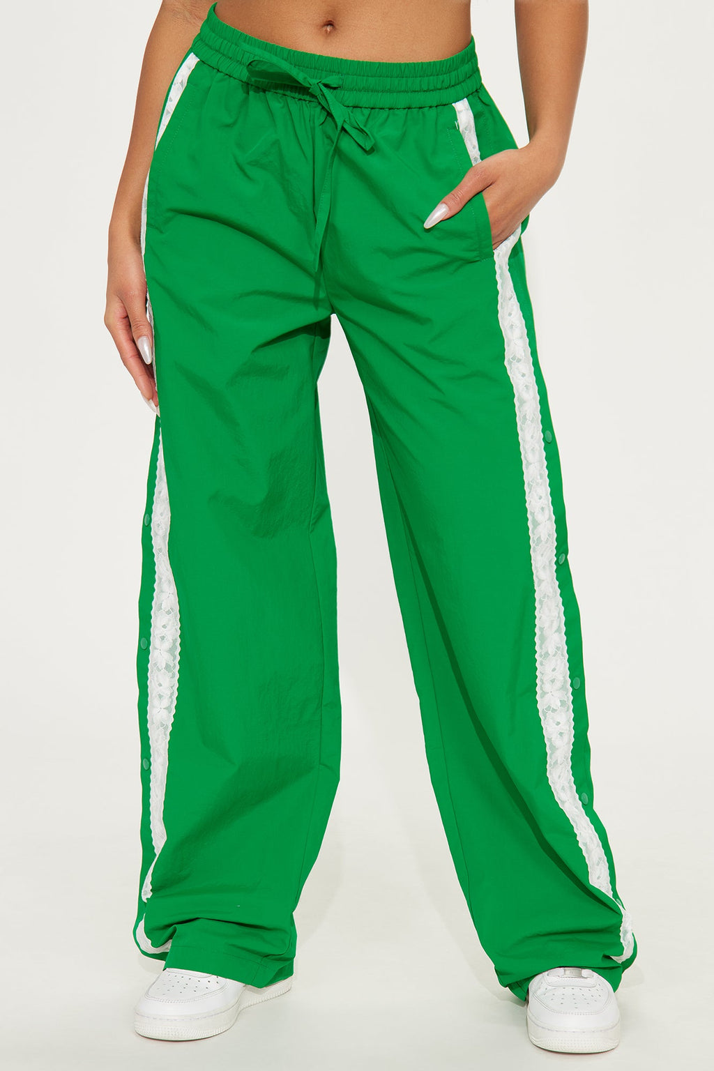 Talia Snap Button Windbreaker Track Pant - Kelly Green