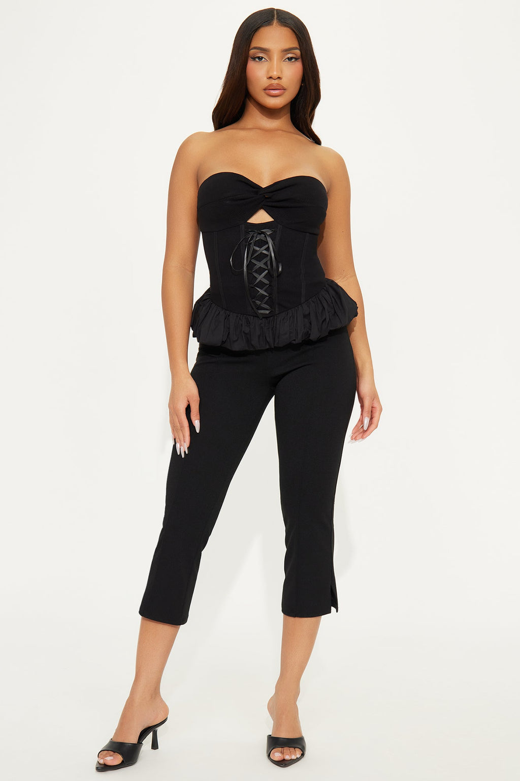 Chantel Strapless Bubble Hem Top - Black