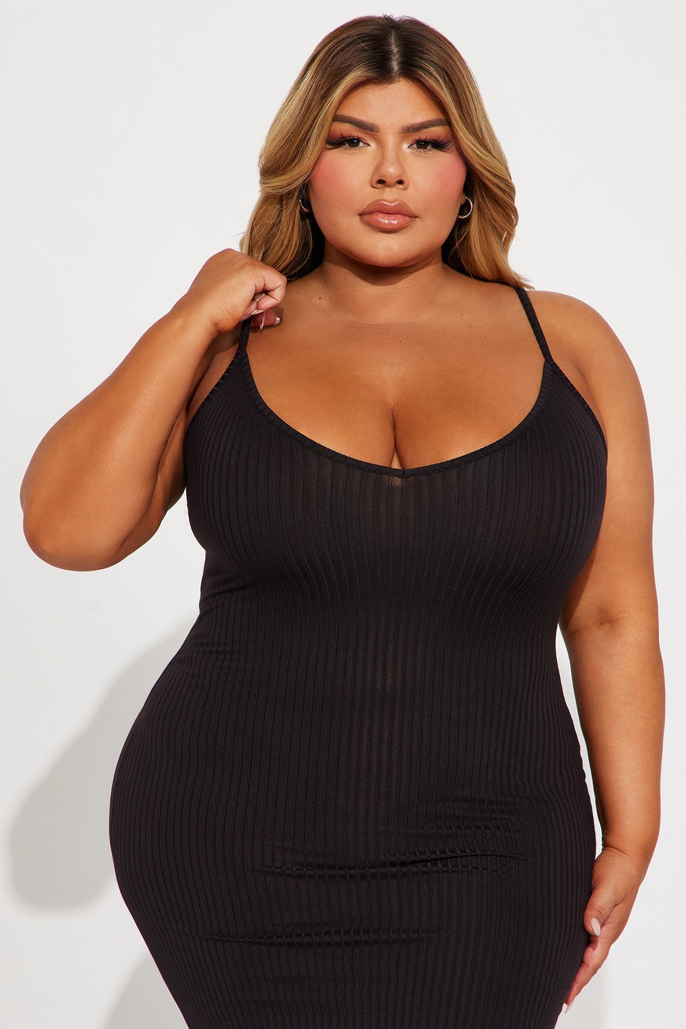 Brenda Ribbed Midi Dress - Black