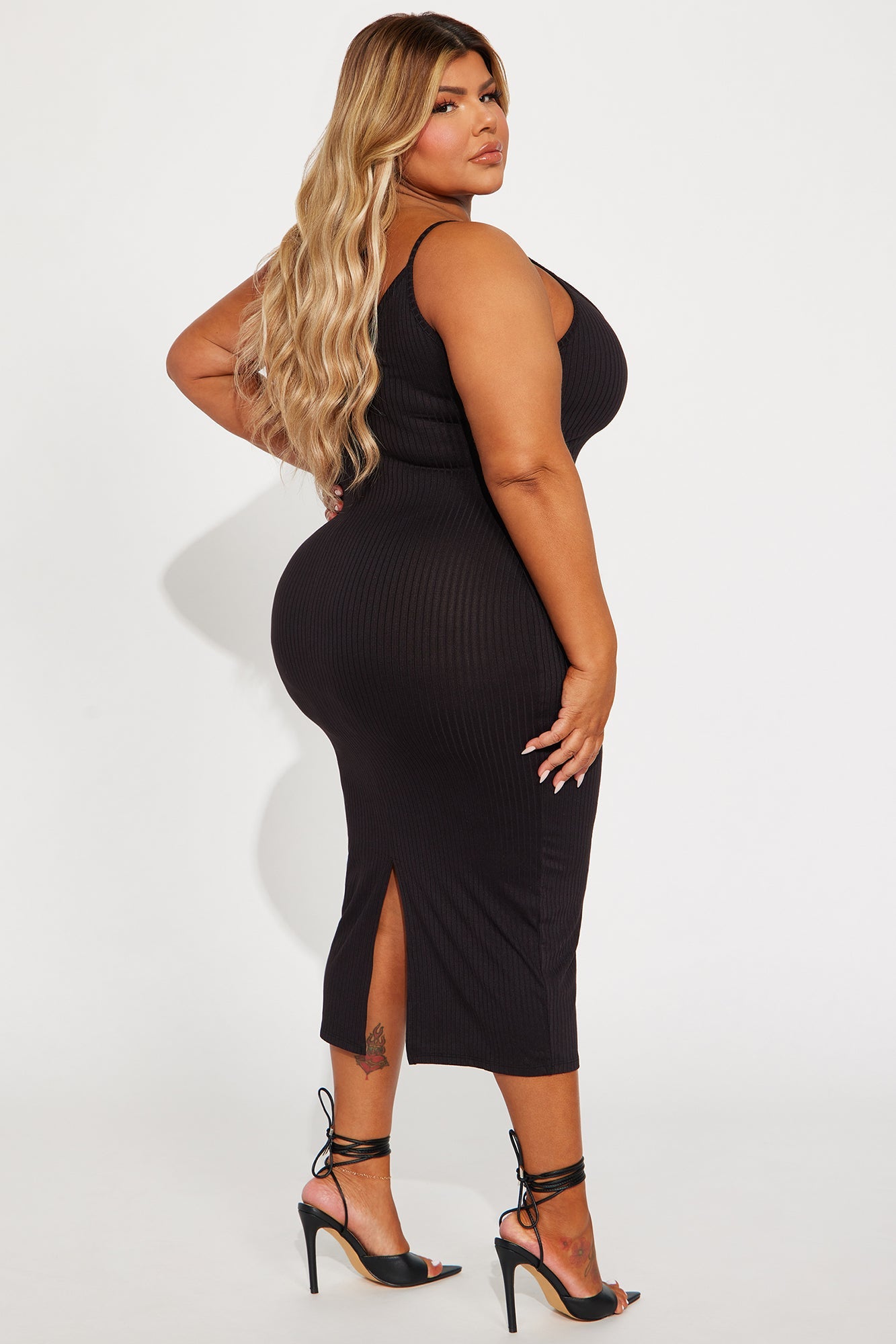 Brenda Ribbed Midi Dress - Black