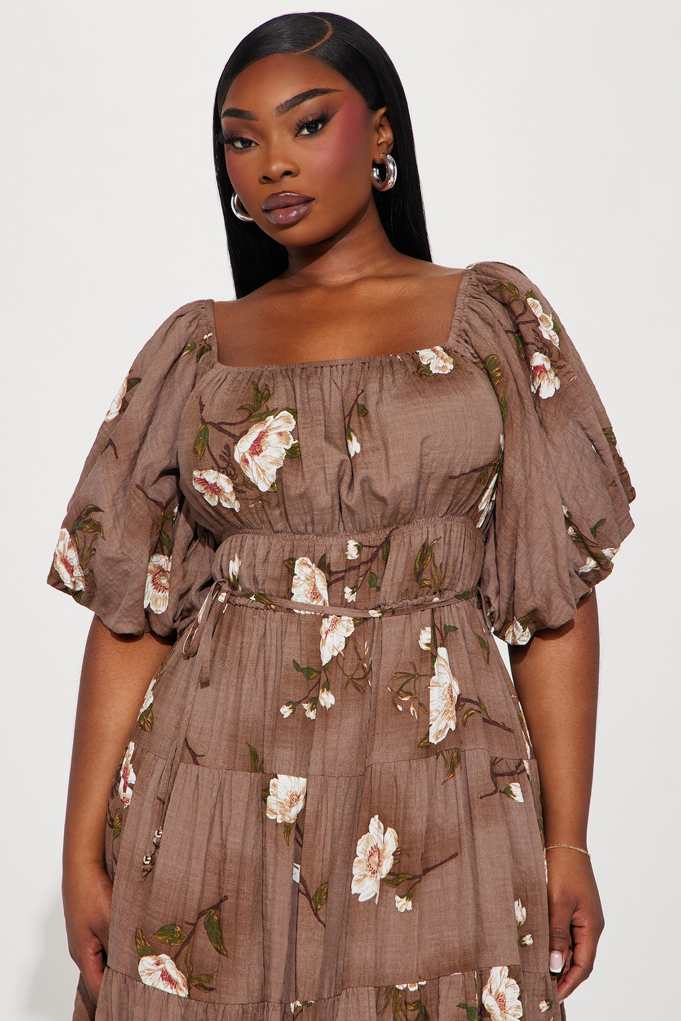 Magnolia Tiered Midi Dress - Brown