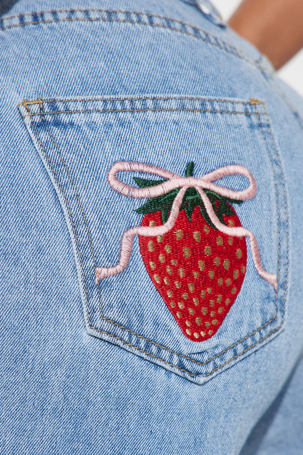 Berry Sweet Embroidered Non Stretch Straight Leg Jeans - Light Wash