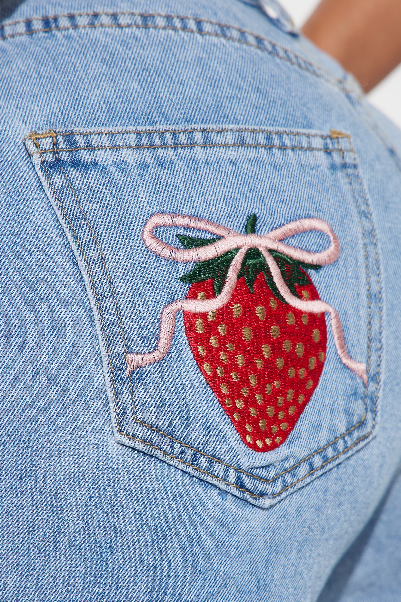 Berry Sweet Embroidered Non Stretch Straight Leg Jeans - Light Wash