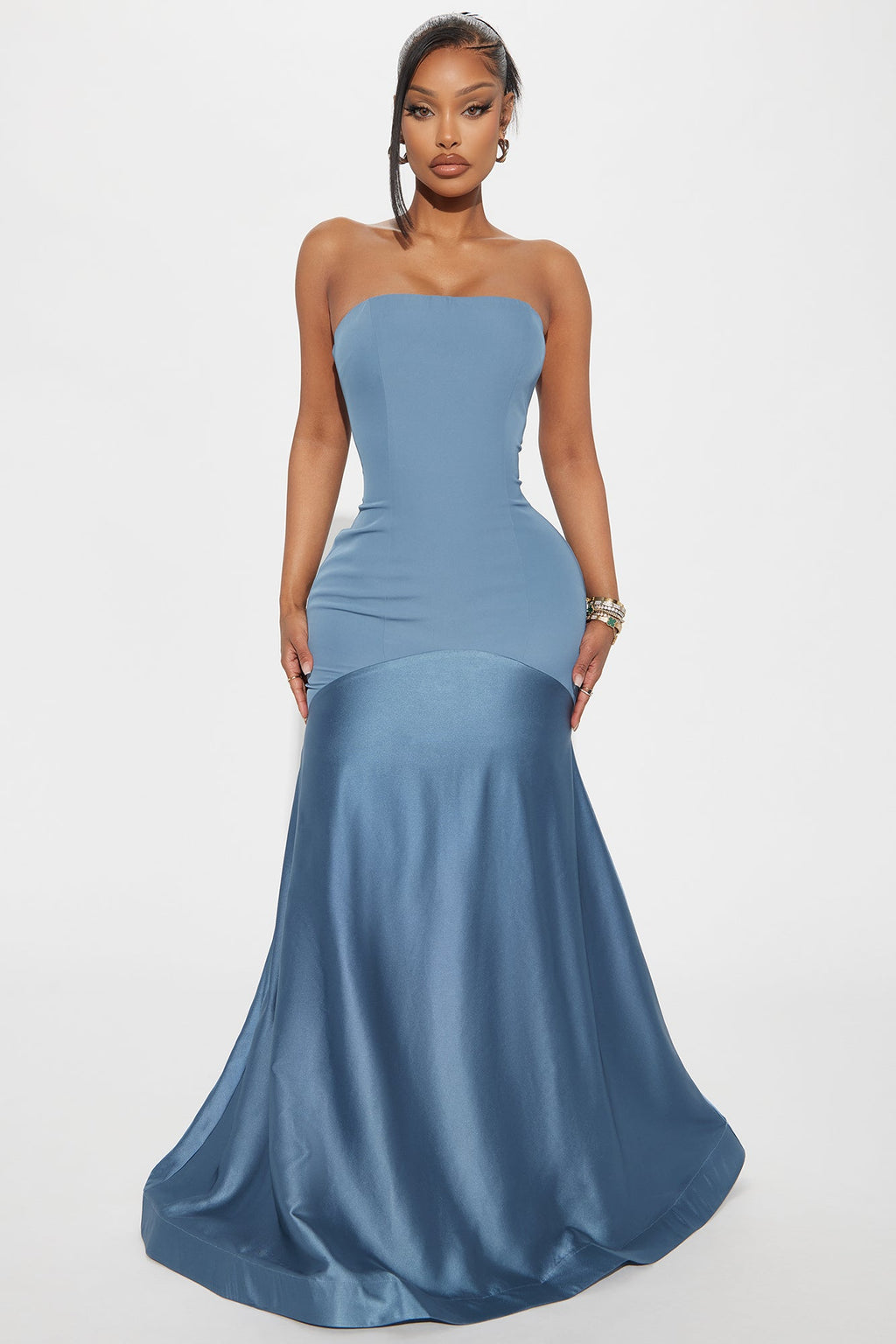 Leah Strapless Maxi Dress - Dusty Blue