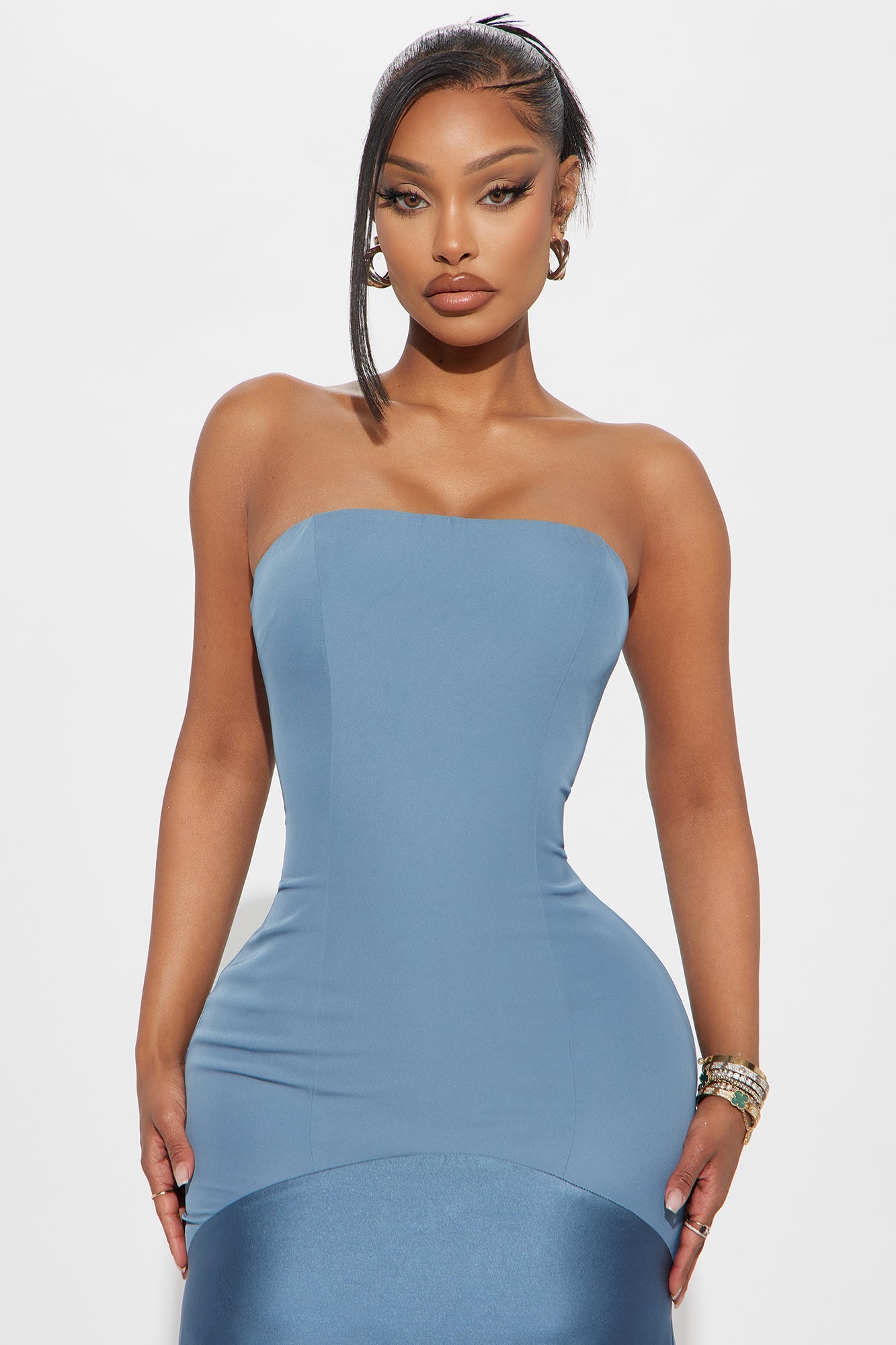 Leah Strapless Maxi Dress - Dusty Blue