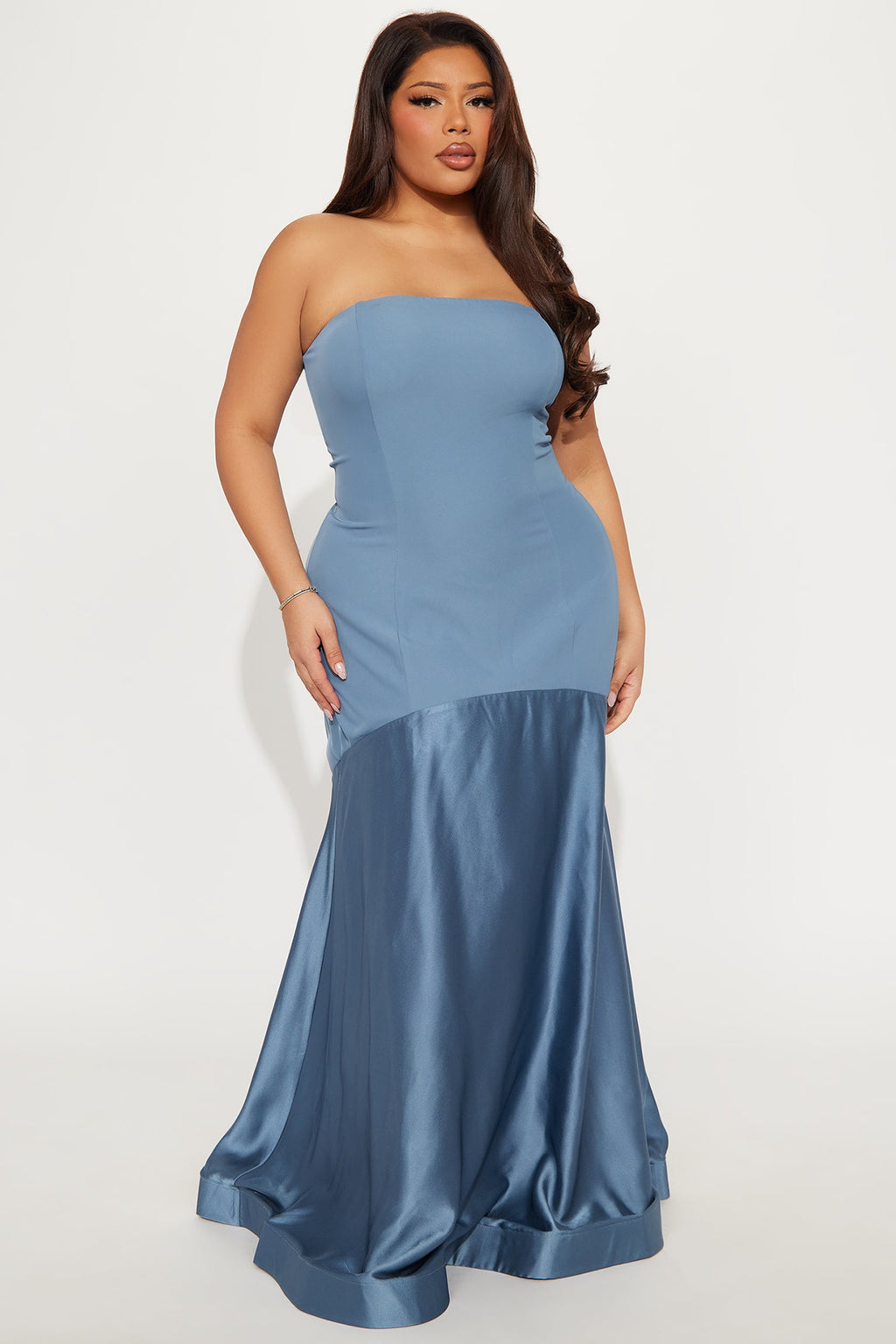 Leah Strapless Maxi Dress - Dusty Blue