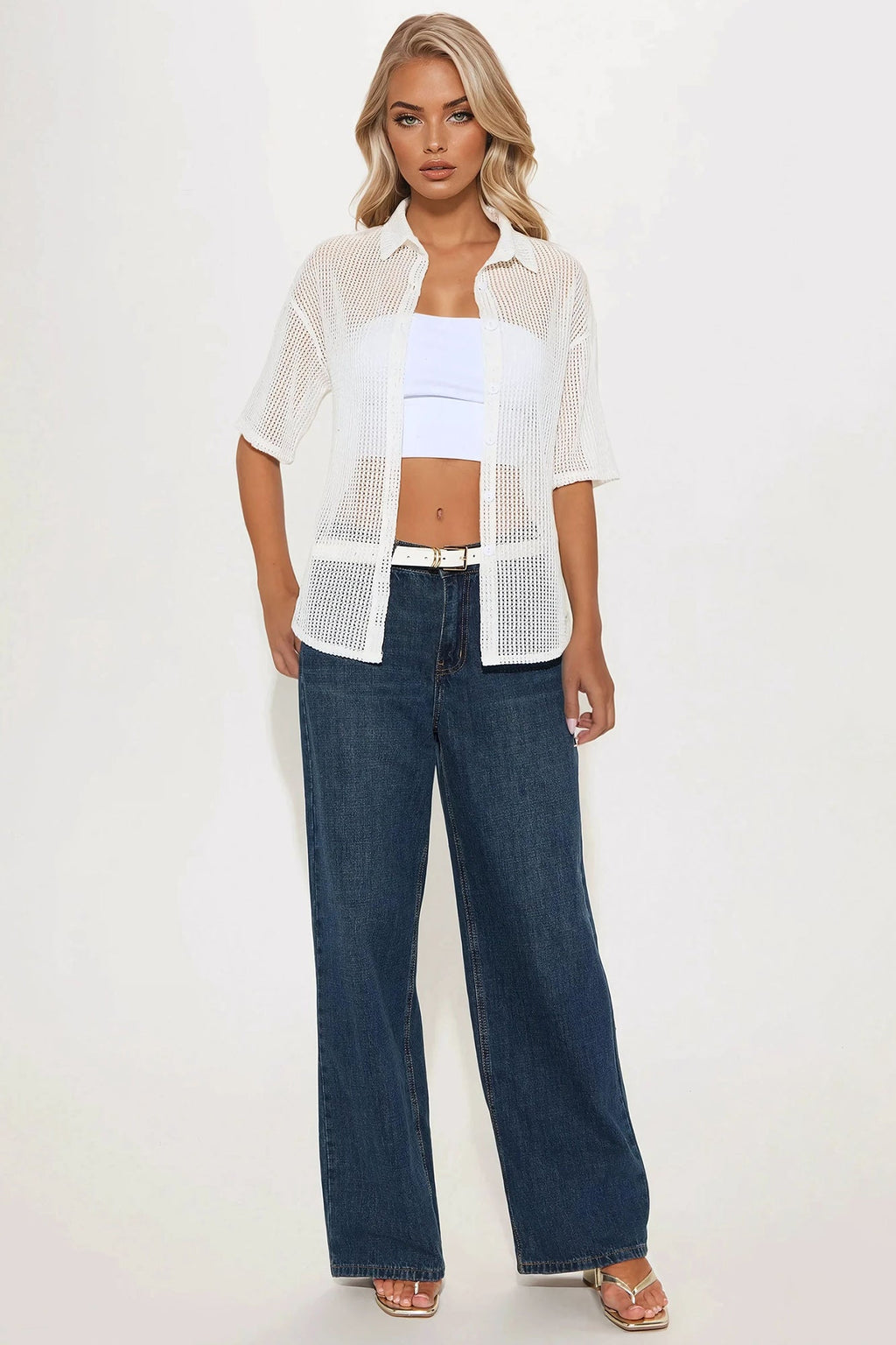 Bring The Sunshine Crochet Shirt - White