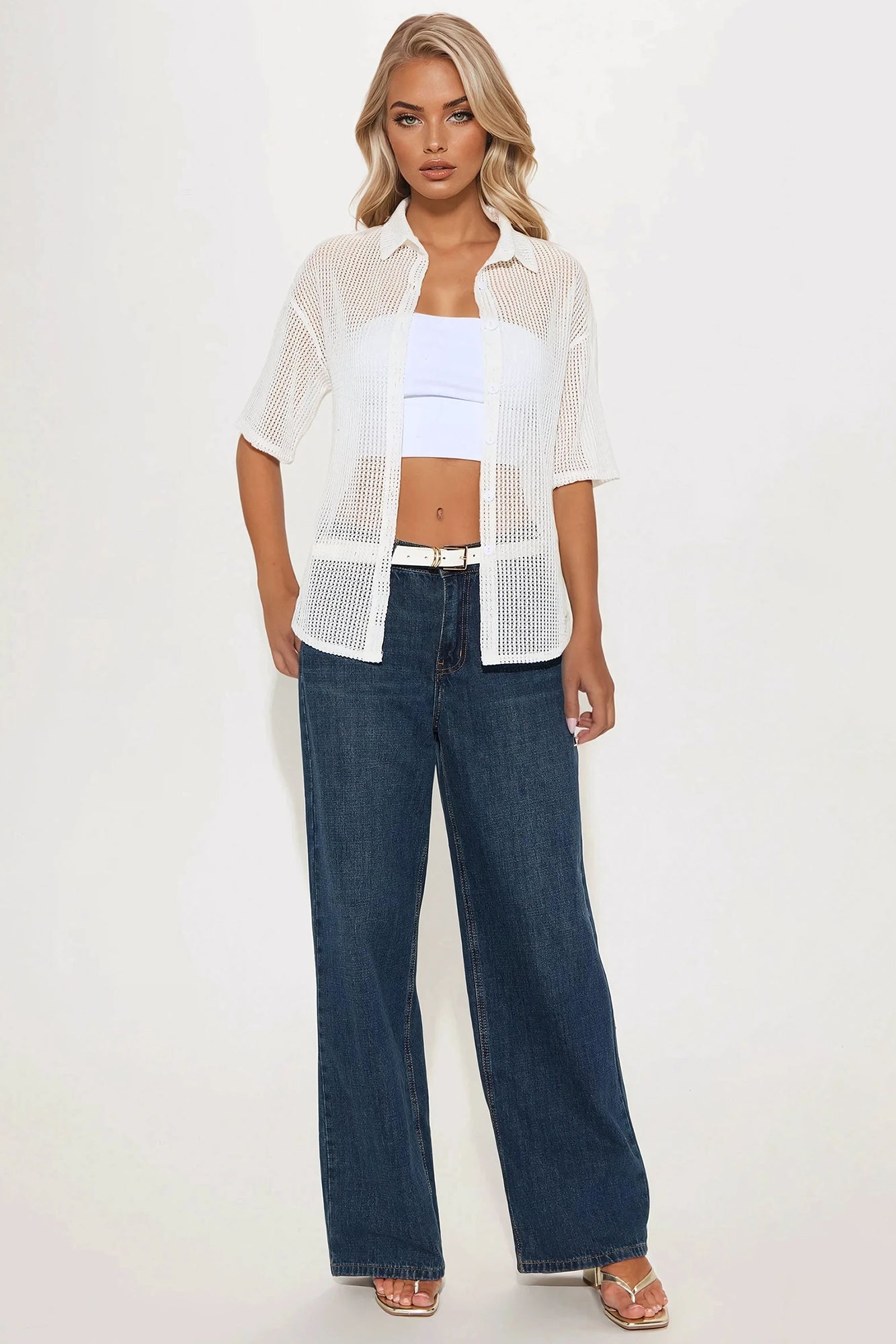 Bring The Sunshine Crochet Shirt - White