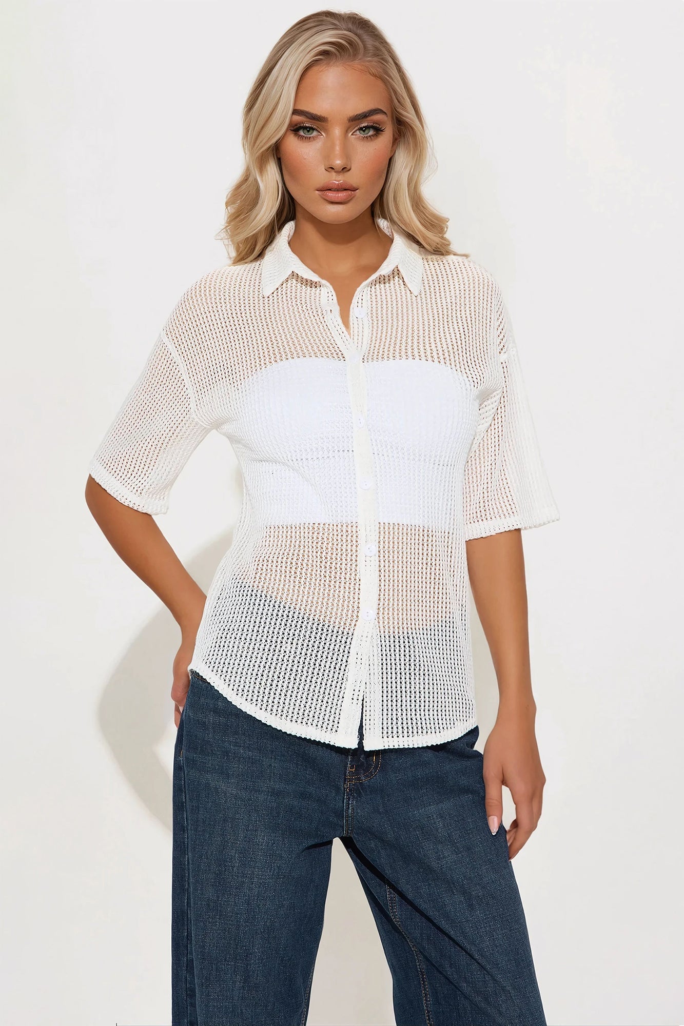 Bring The Sunshine Crochet Shirt - White