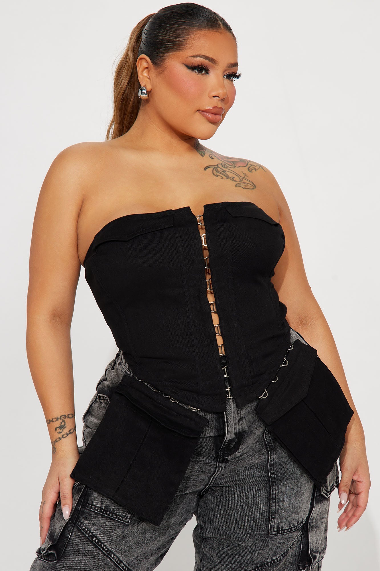Danielle Denim Corset Top - Black