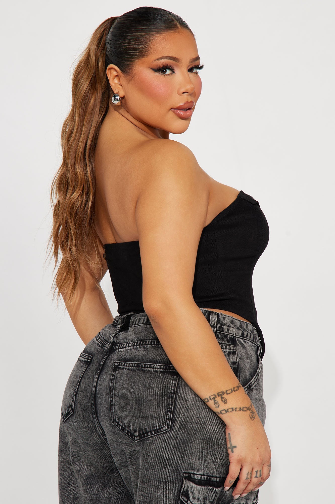 Danielle Denim Corset Top - Black