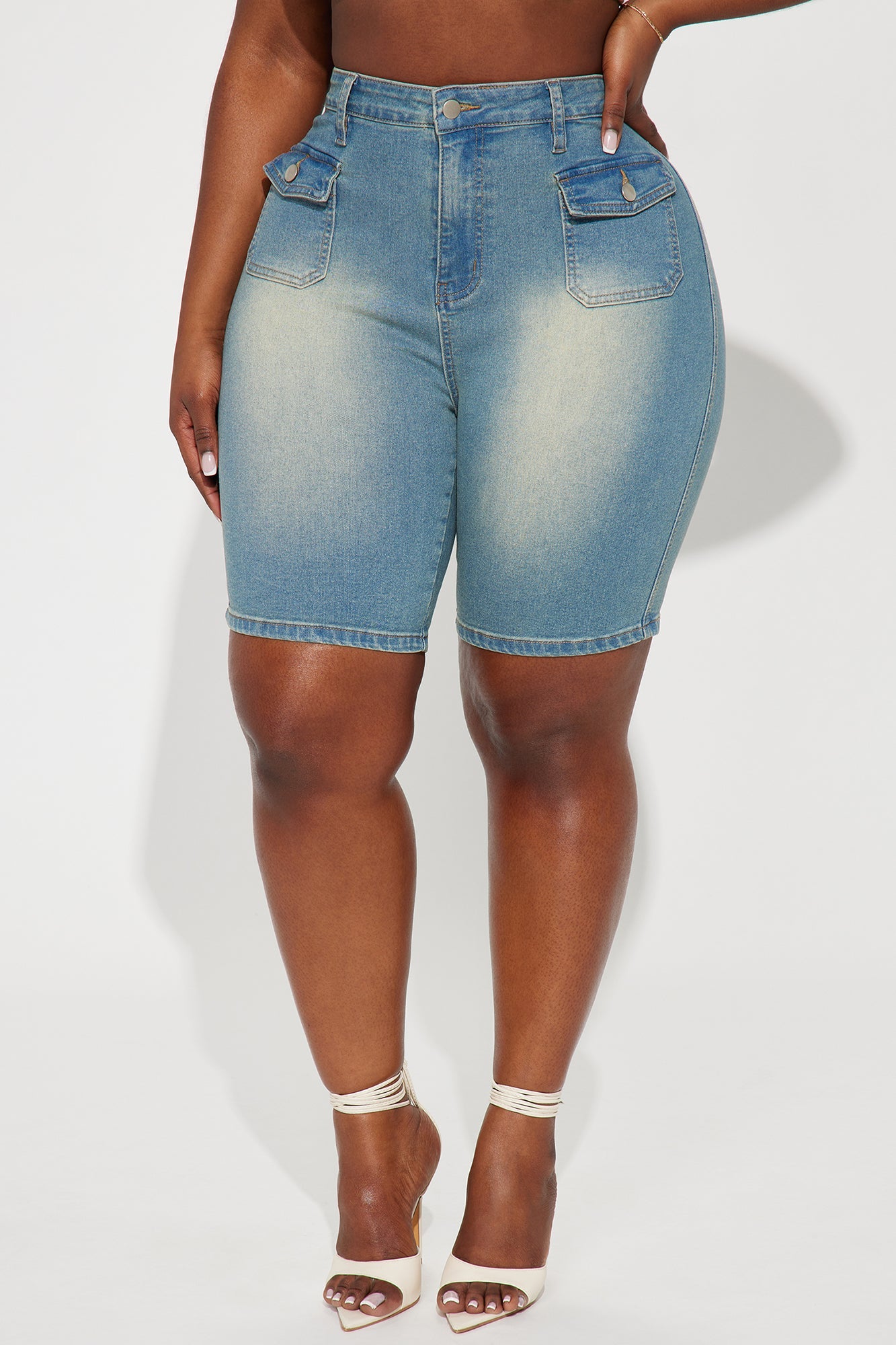 Shocker Tinted Stretch Denim Bermuda Shorts - Medium Wash