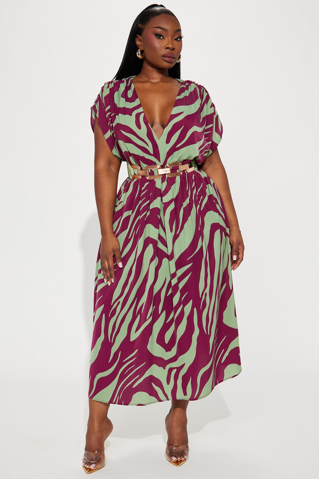 Talia Belted Maxi Dress - Sage/combo