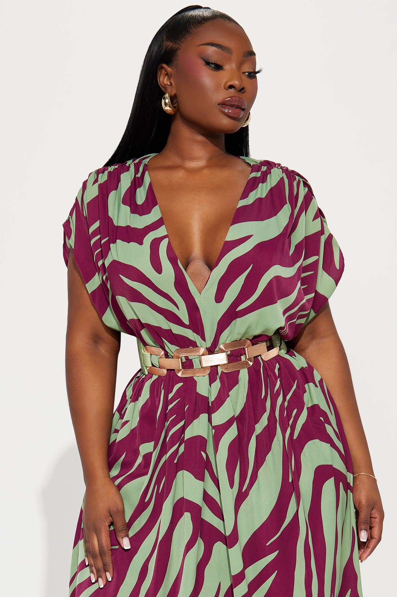 Talia Belted Maxi Dress - Sage/combo
