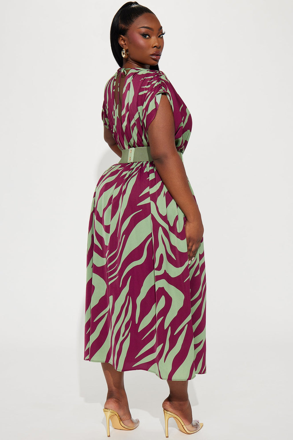 Talia Belted Maxi Dress - Sage/combo