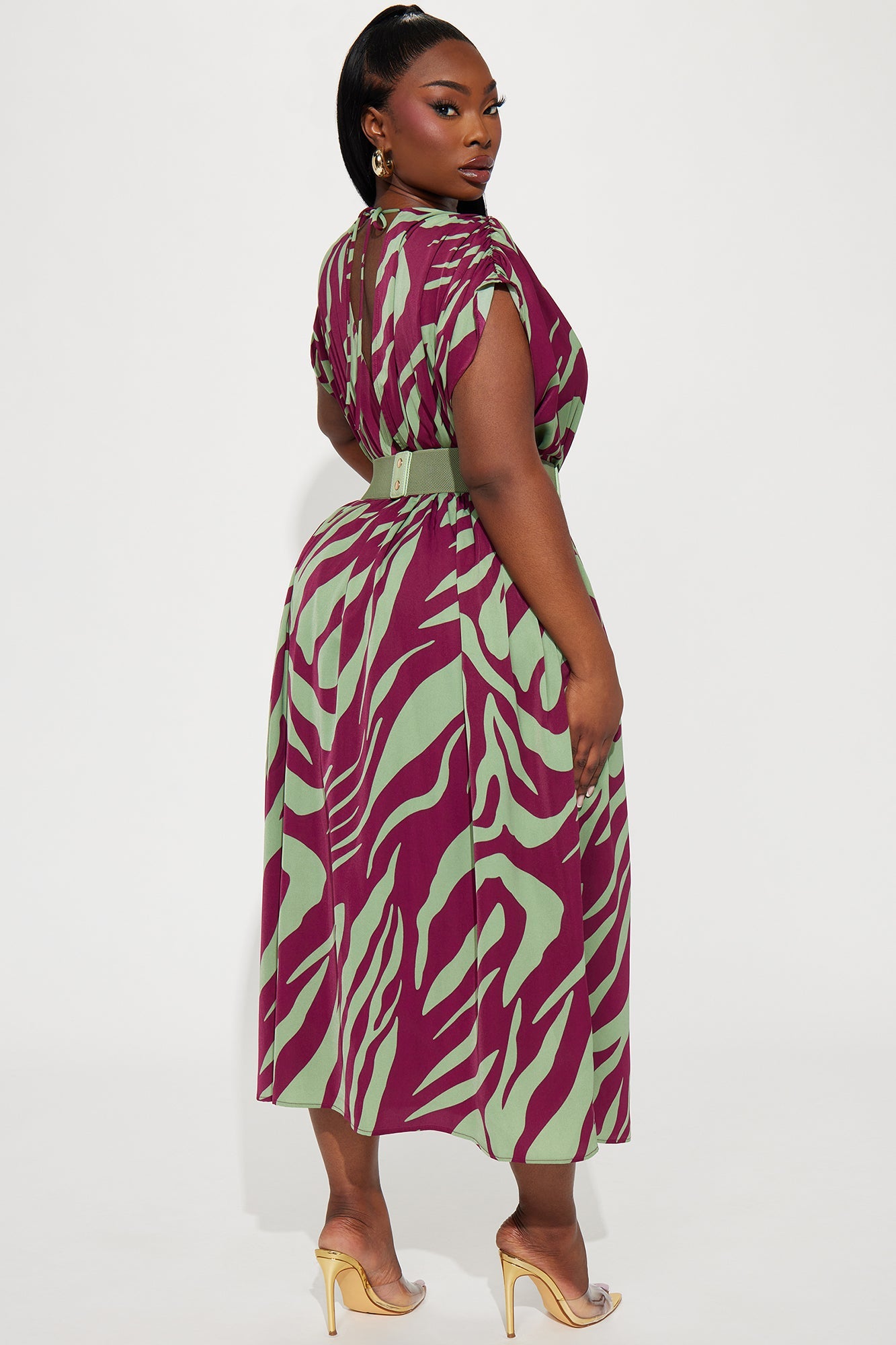 Talia Belted Maxi Dress - Sage/combo