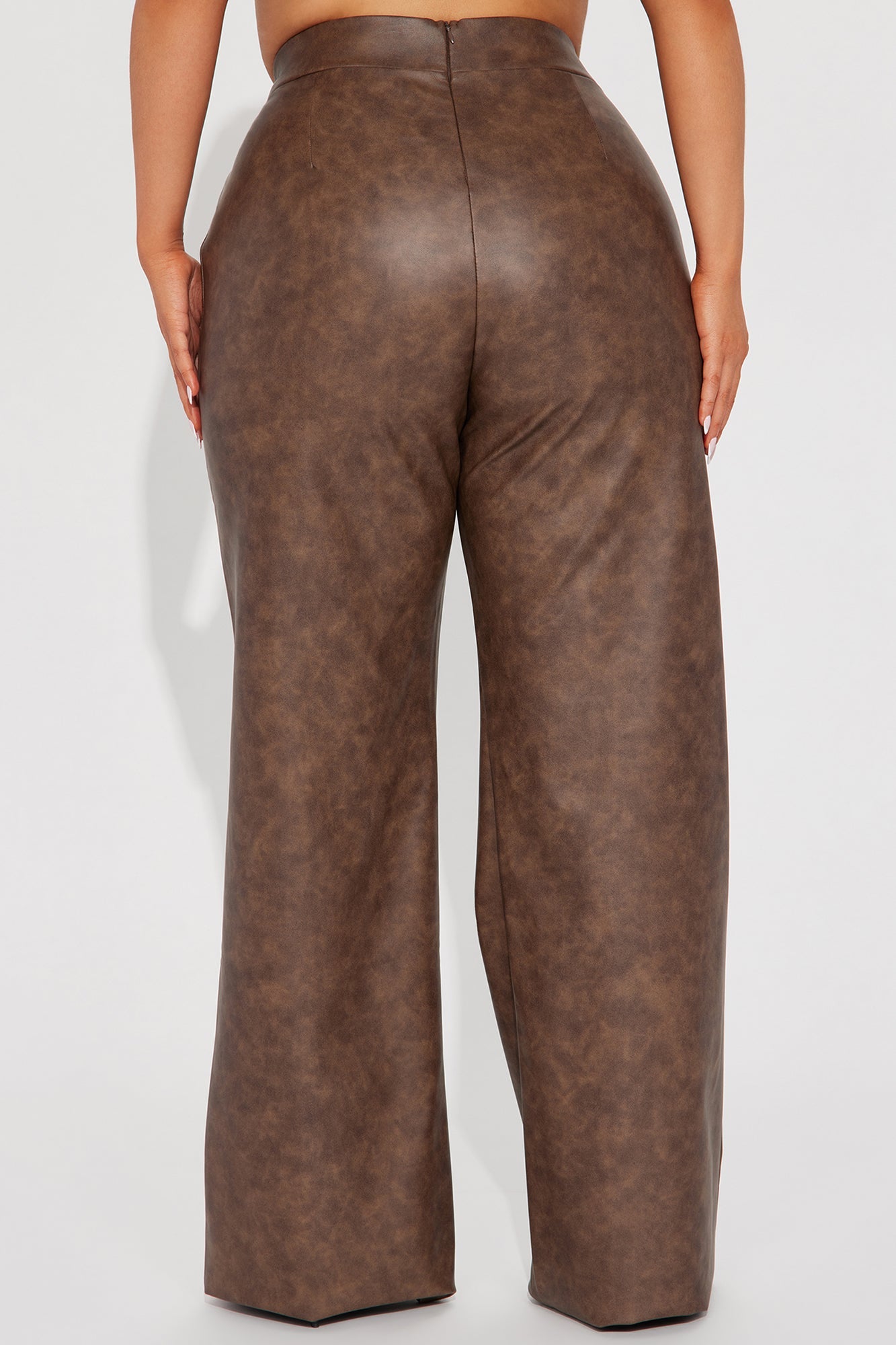 Victoria High Waisted Washed Faux Leather Dress Pants - Chocolate