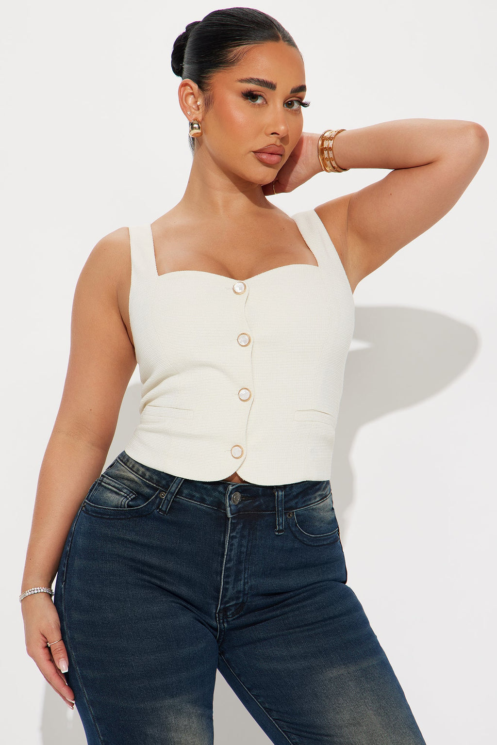 Classy Lady Tweed Vest - Cream