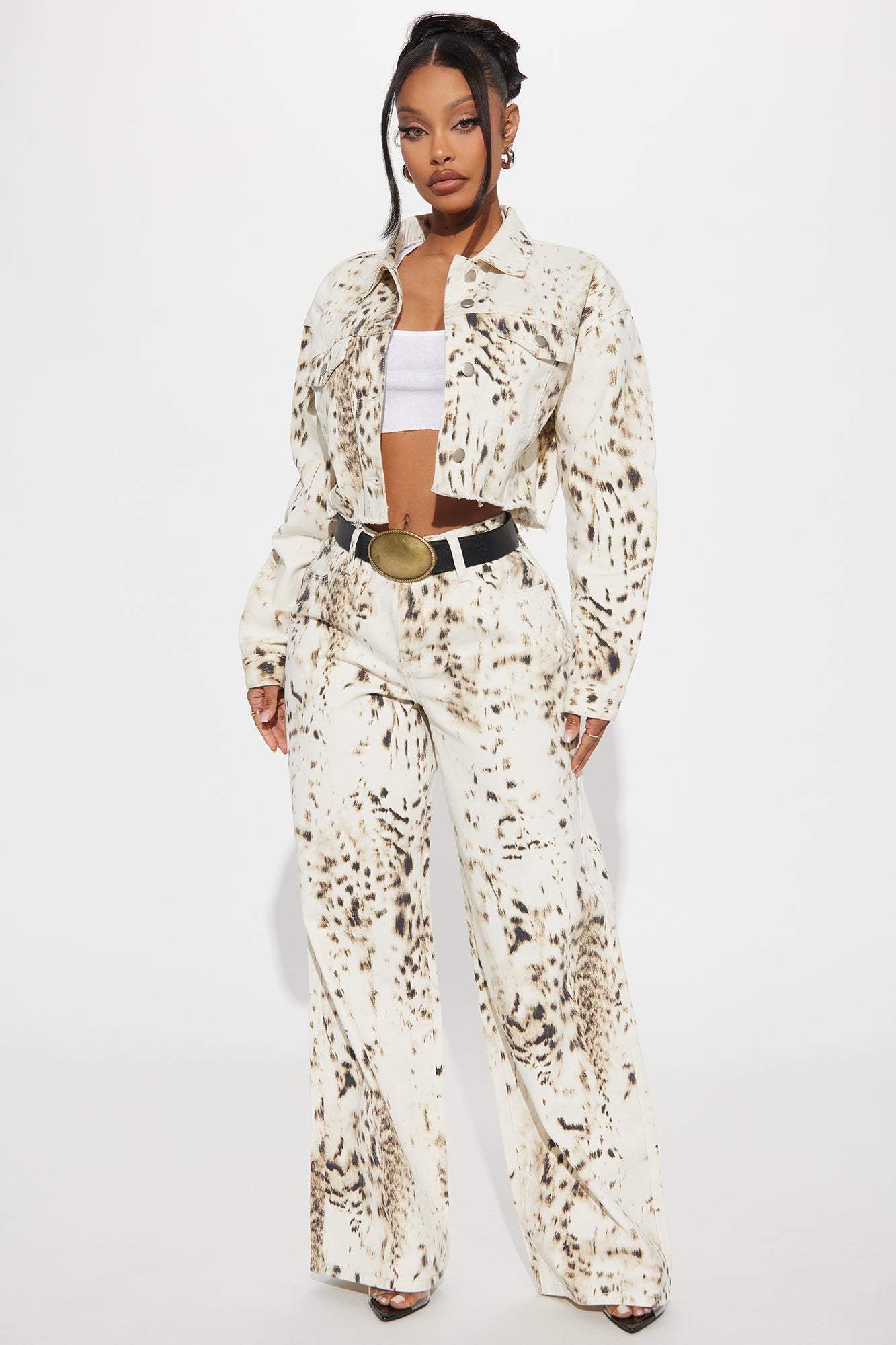 Calexico Non Stretch Printed Wide Leg Jean - White/combo