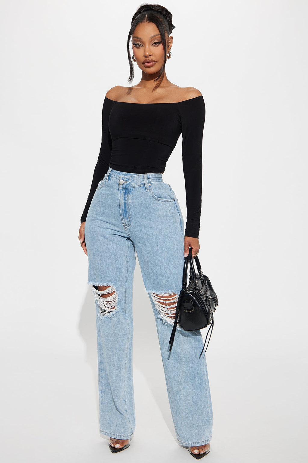 Archer Crossover Distressed Straight Leg Jeans - Light Wash