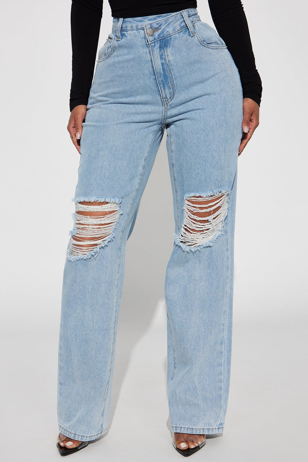 Archer Crossover Distressed Straight Leg Jeans - Light Wash