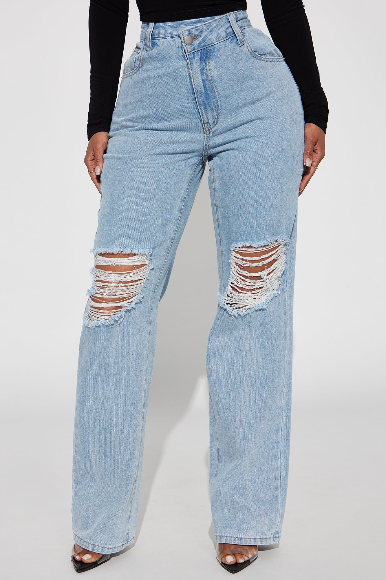 Archer Crossover Distressed Straight Leg Jeans - Light Wash