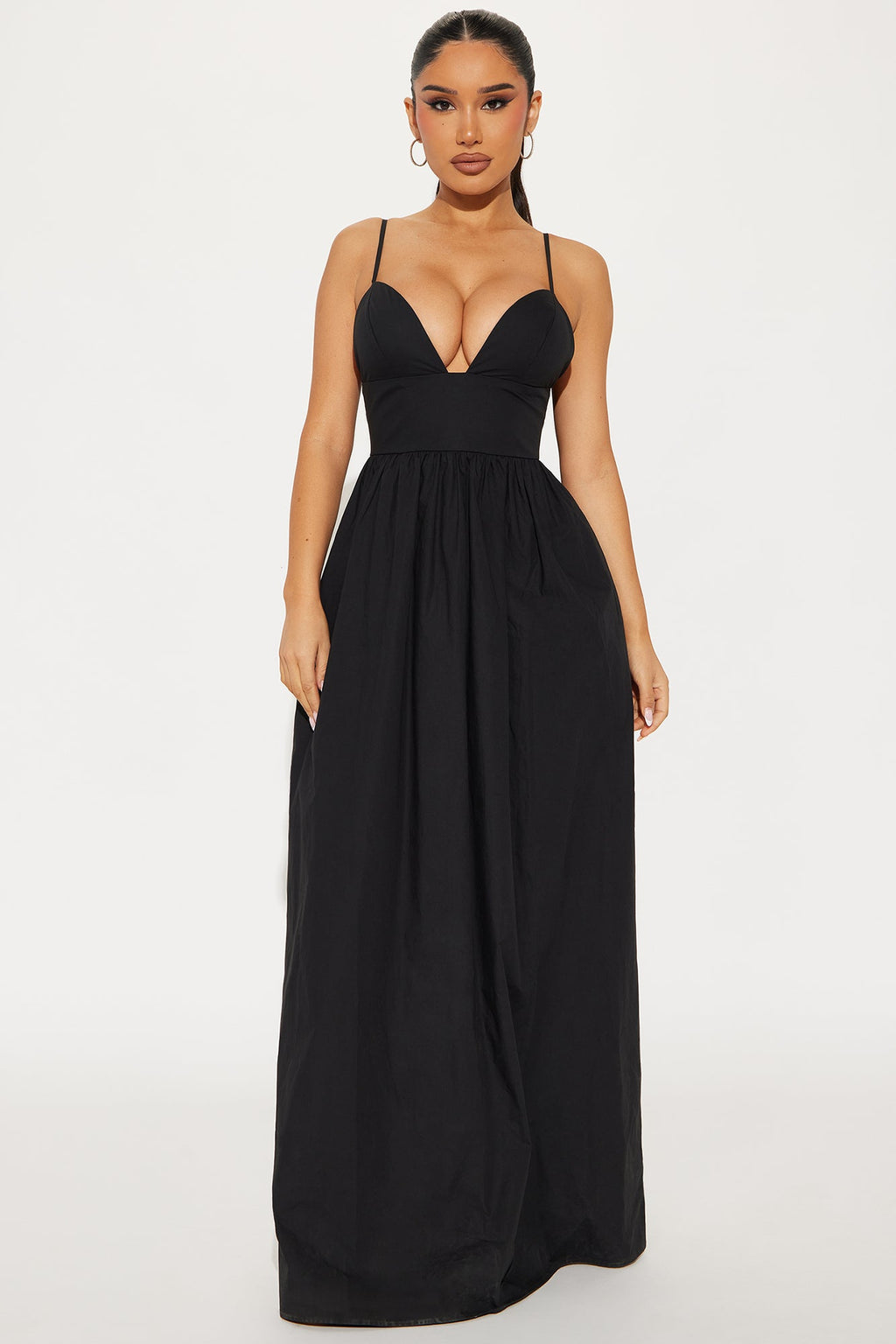 Destiny A Line Poplin Maxi Dress - Black