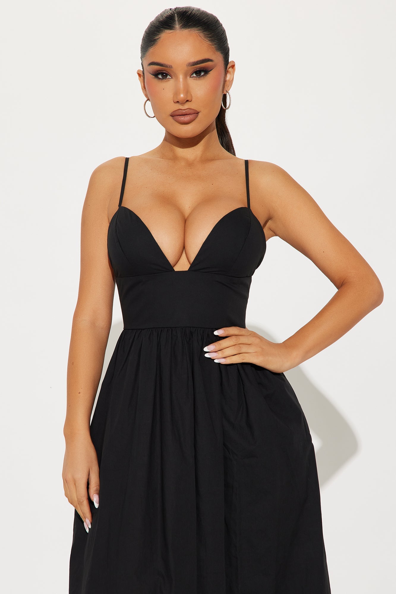 Destiny A Line Poplin Maxi Dress - Black