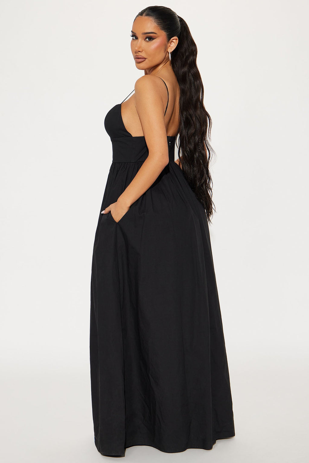 Destiny A Line Poplin Maxi Dress - Black