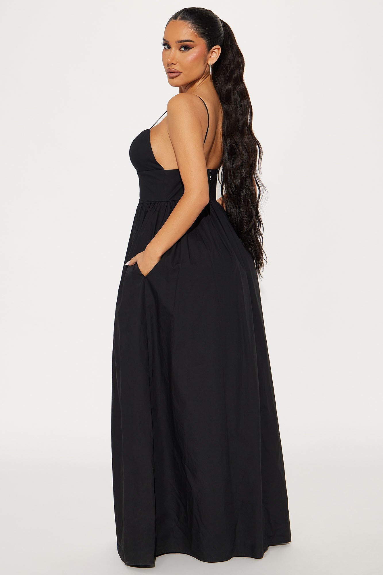 Destiny A Line Poplin Maxi Dress - Black