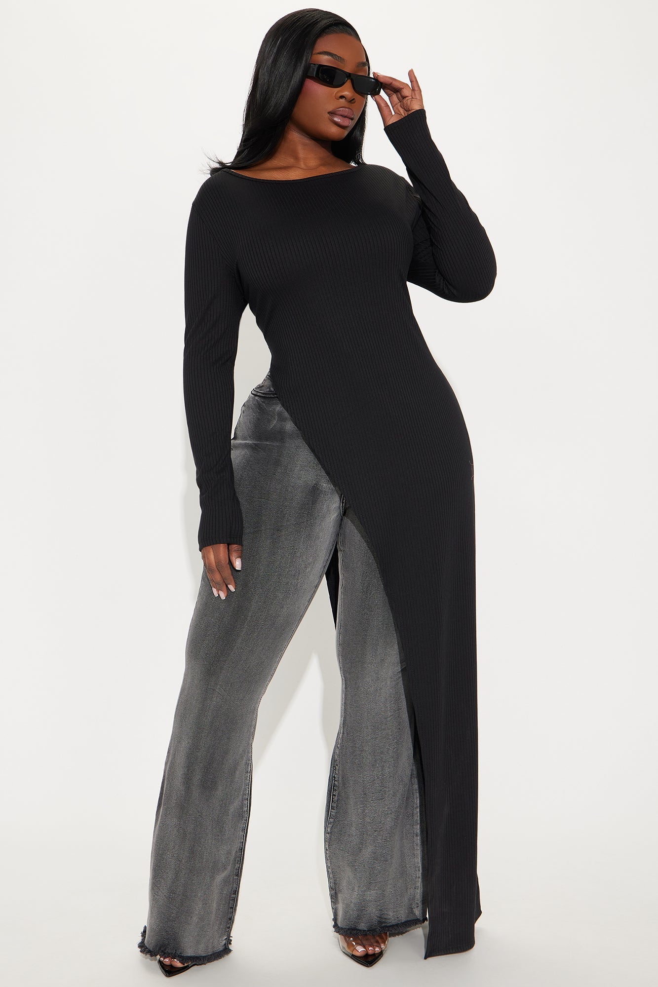 Causal Statement Ribbed Top - Black