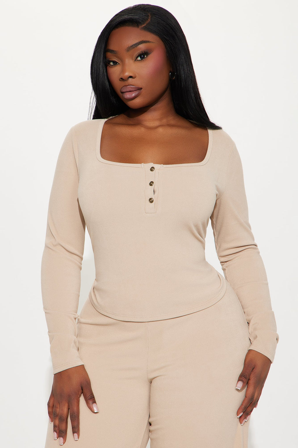 Cozy Henley Top And Pant Set - Taupe