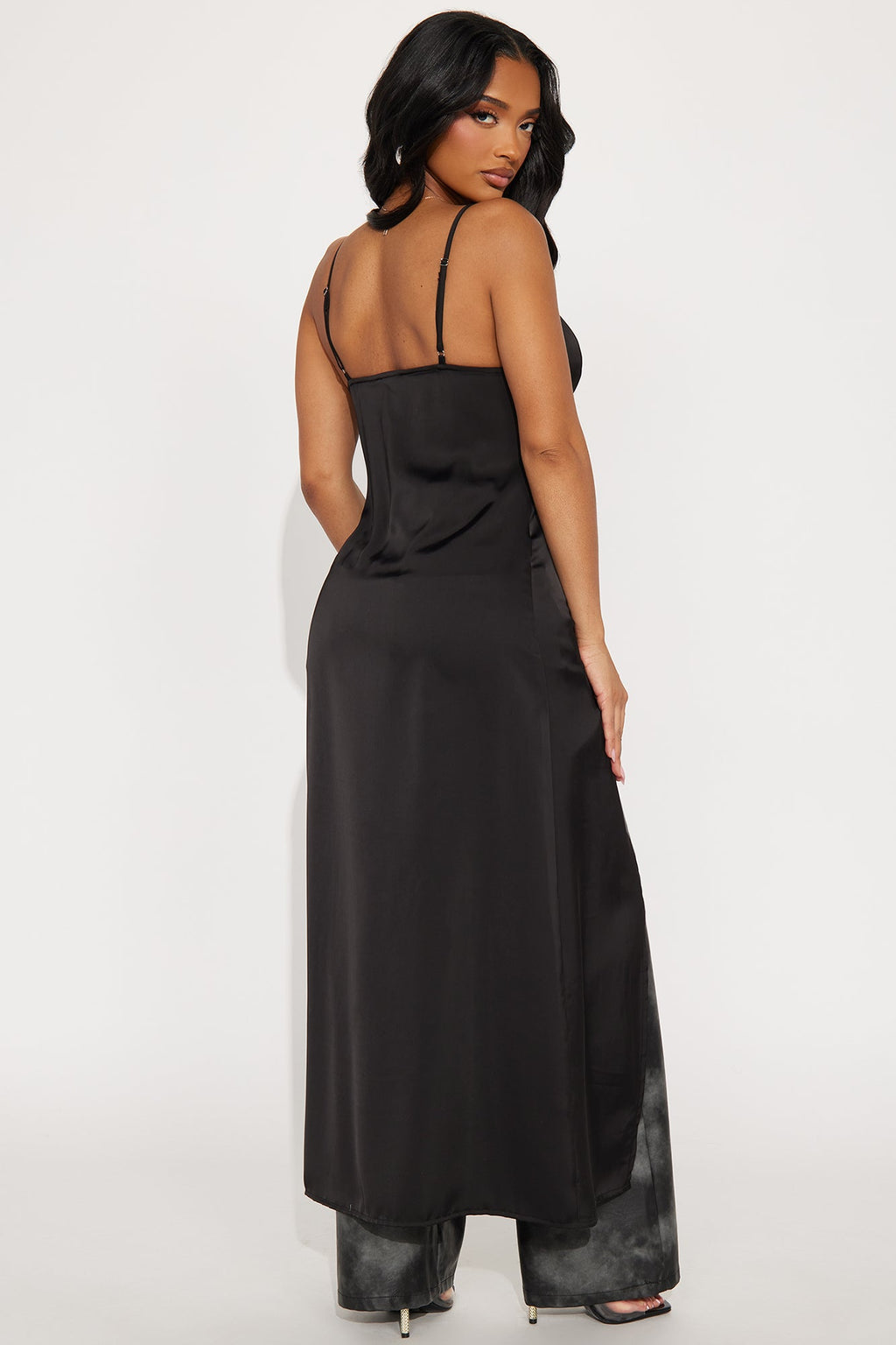 Lustful Desire Satin Maxi Top - Black