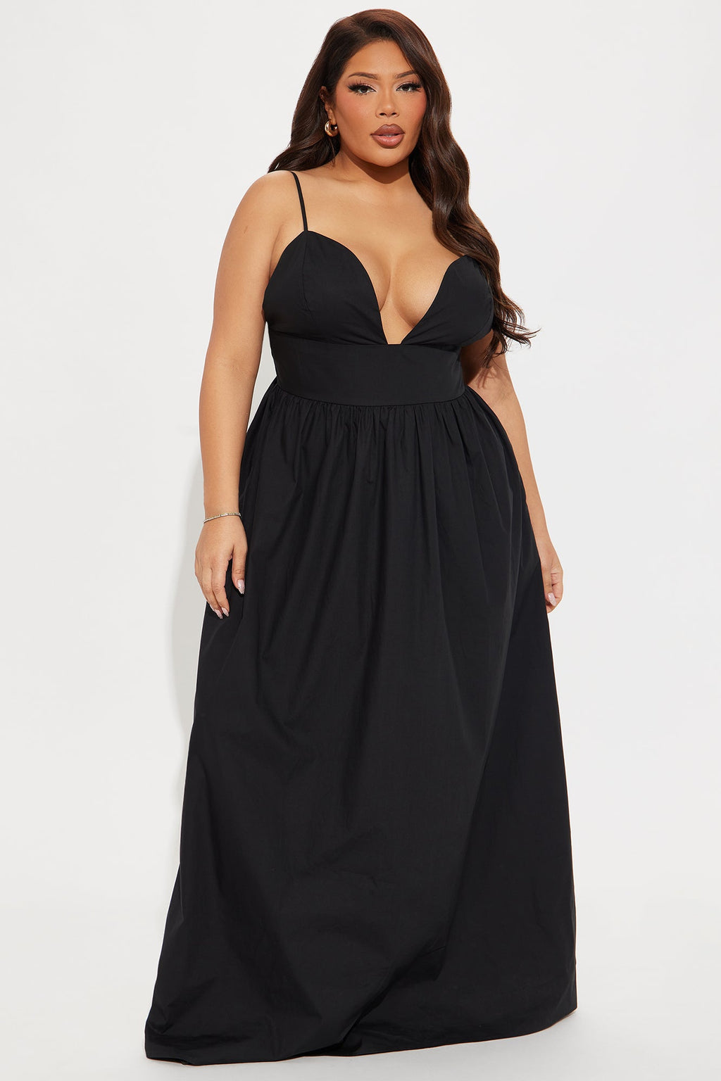 Destiny A Line Poplin Maxi Dress - Black