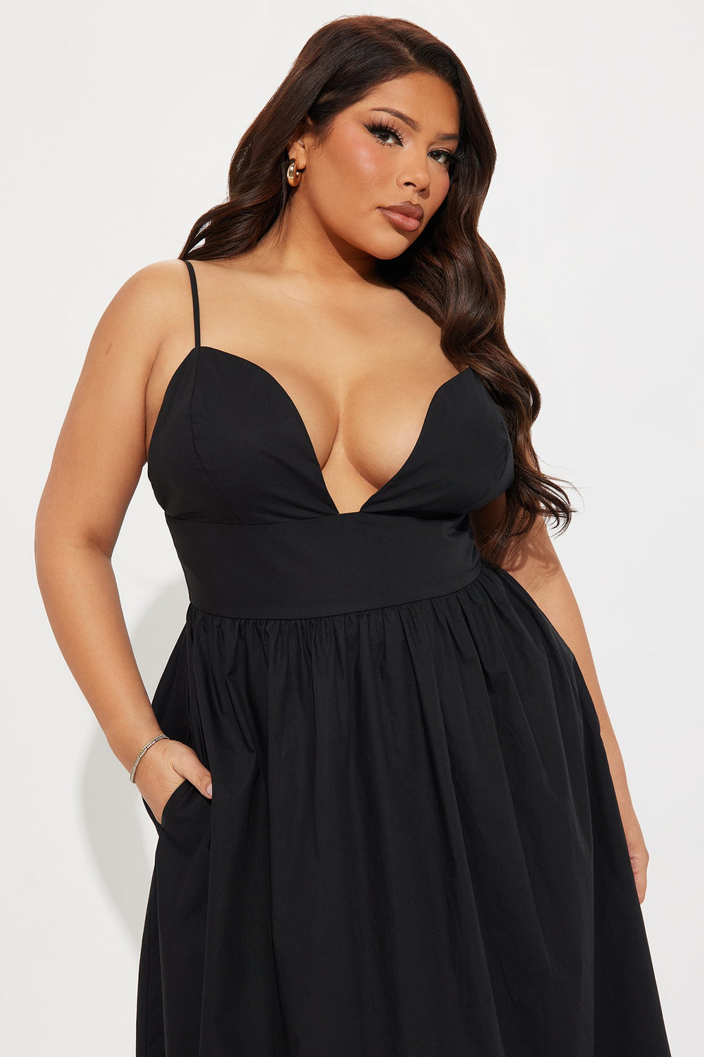 Destiny A Line Poplin Maxi Dress - Black