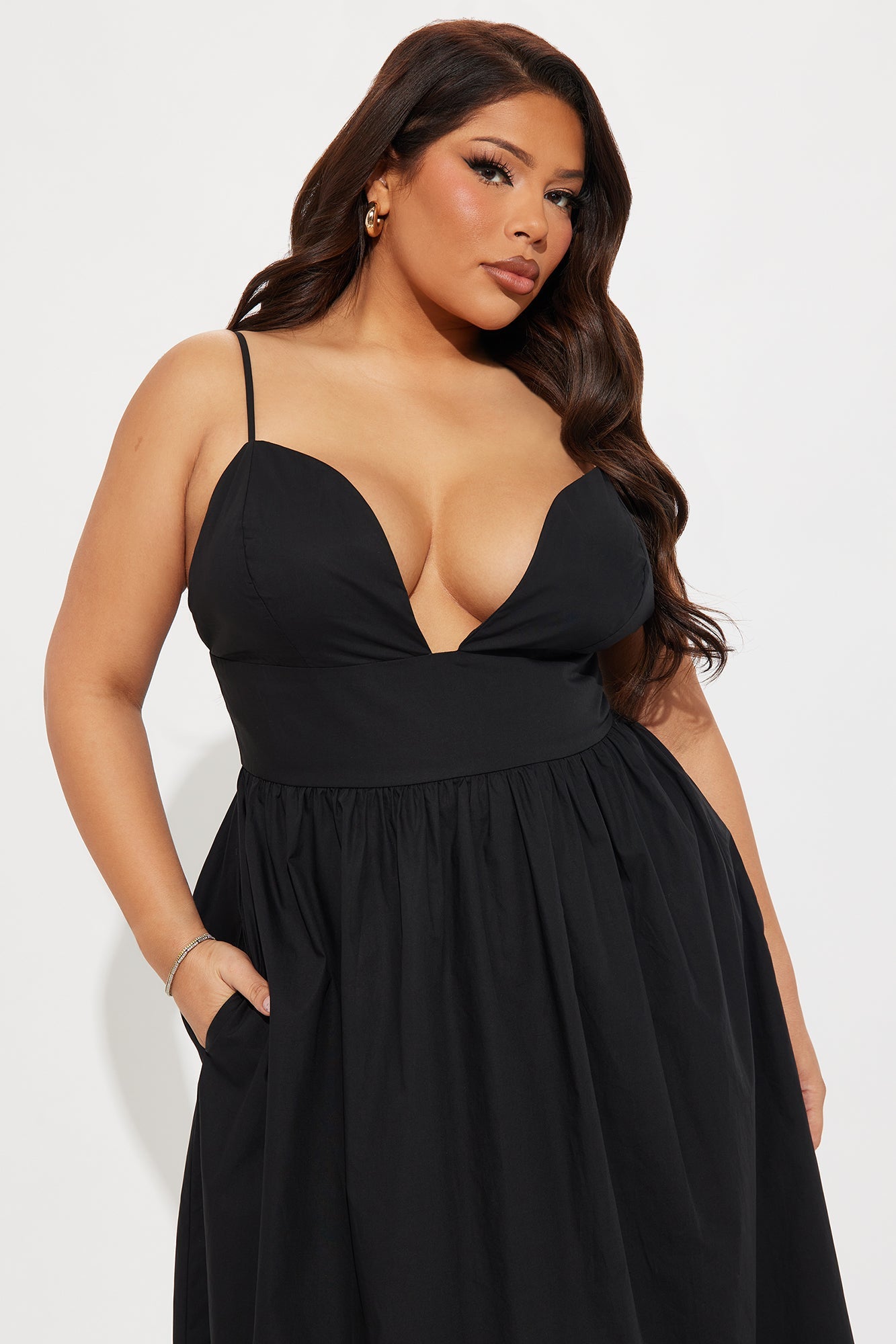 Destiny A Line Poplin Maxi Dress - Black