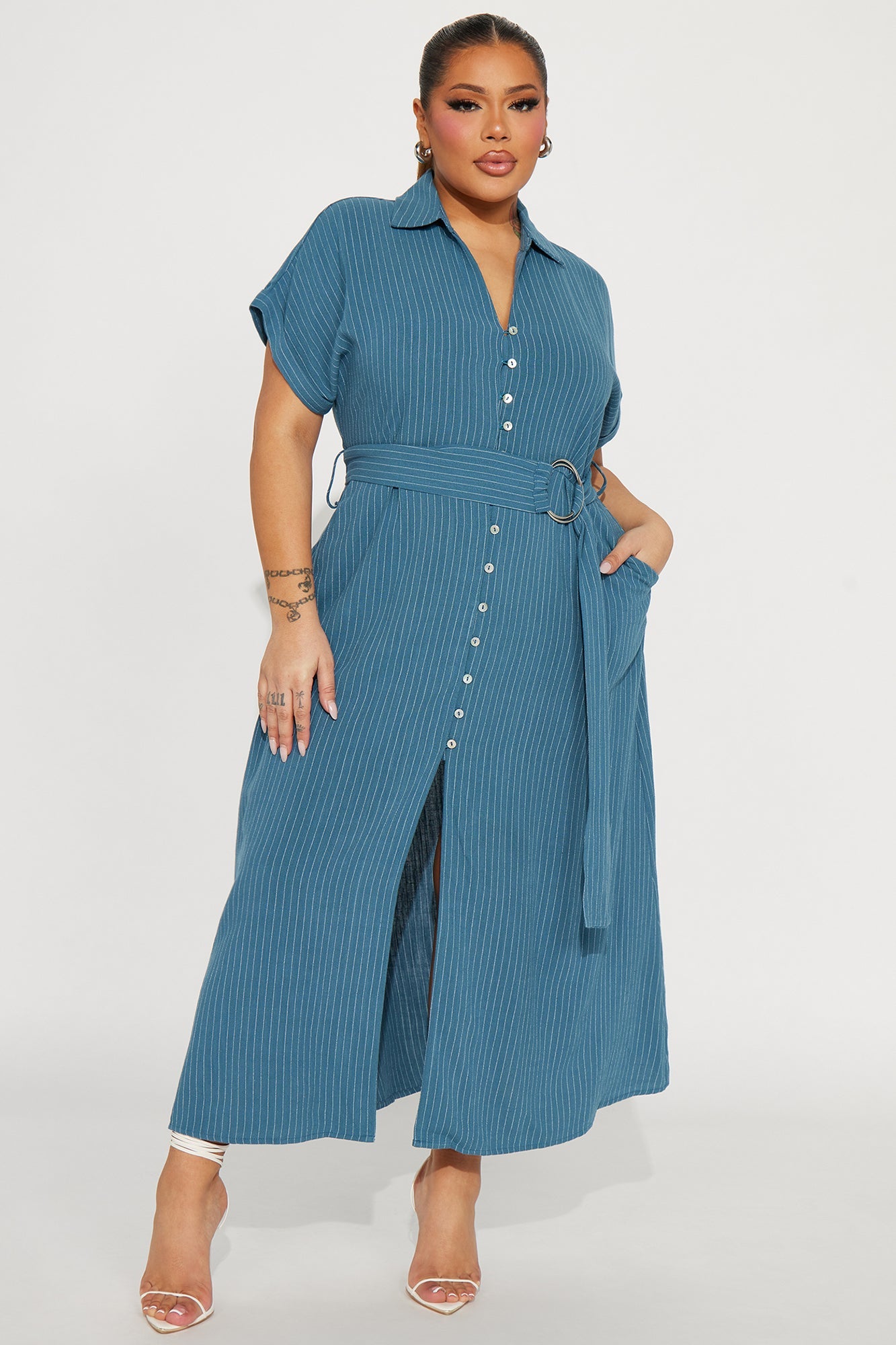 Eliza Button Up Maxi Dress - Blue