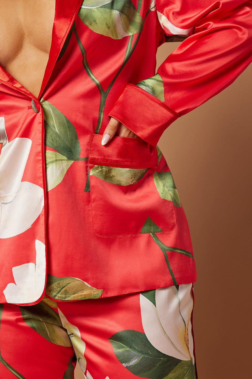 Ophelia Satin Floral Pant Suit Set - Red/combo