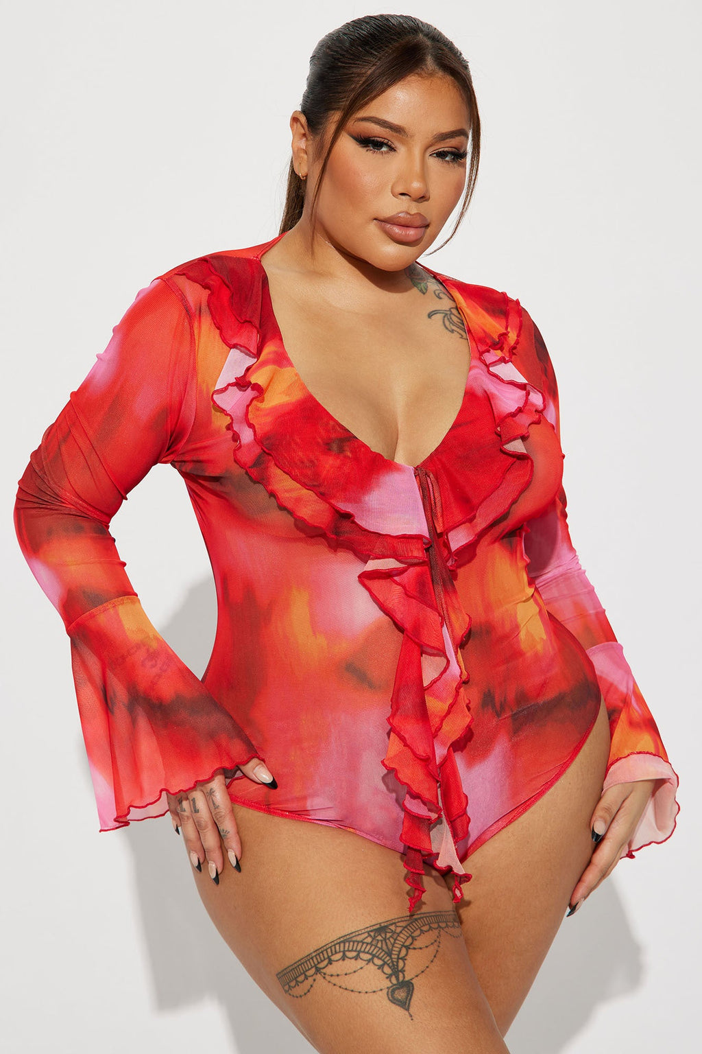 Call Me Senorita Bodysuit - Red/combo