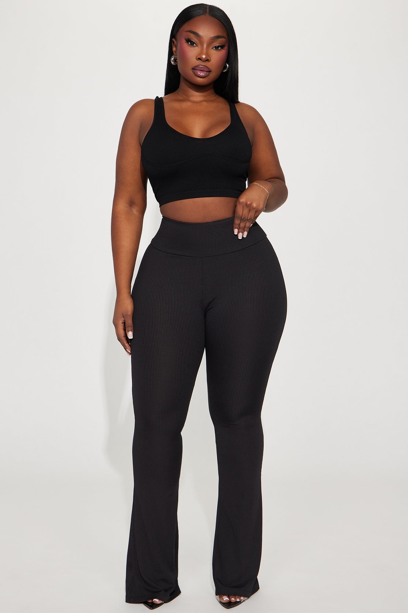 Amber Ribbed Flare Pant - Black