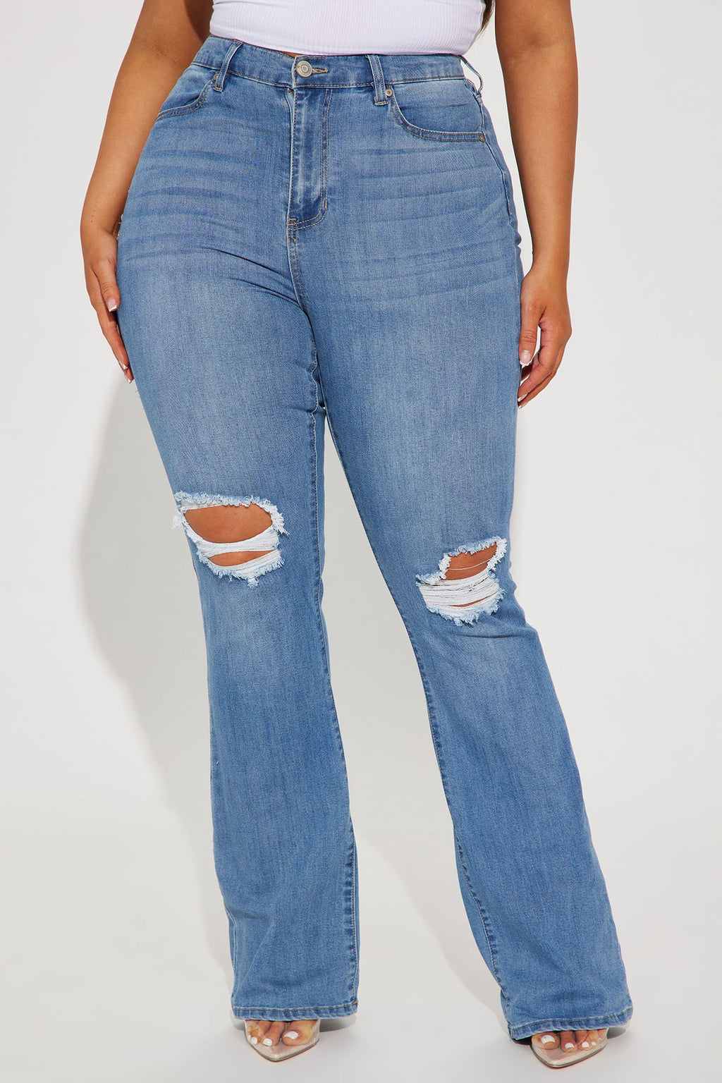 Jessie Mid Rise Distressed Bootcut Jean - Light Blue Wash