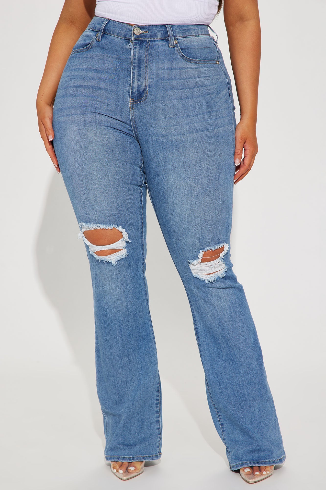 Jessie Mid Rise Distressed Bootcut Jean - Light Blue Wash