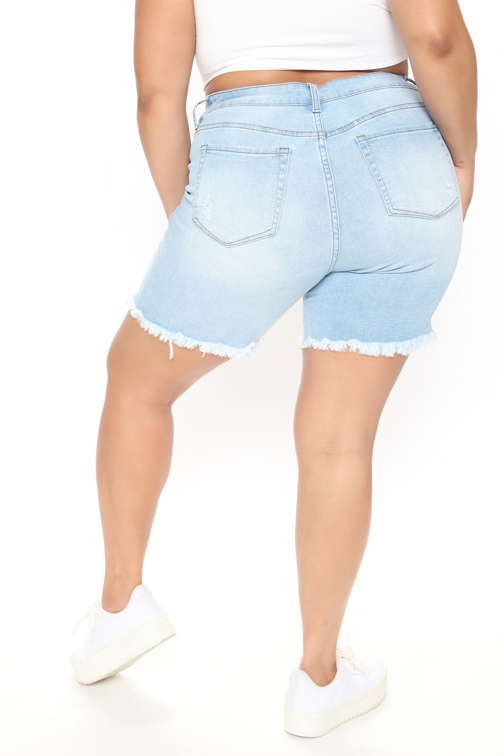 The Mixer Distressed Denim Bermudas - Light Blue Wash