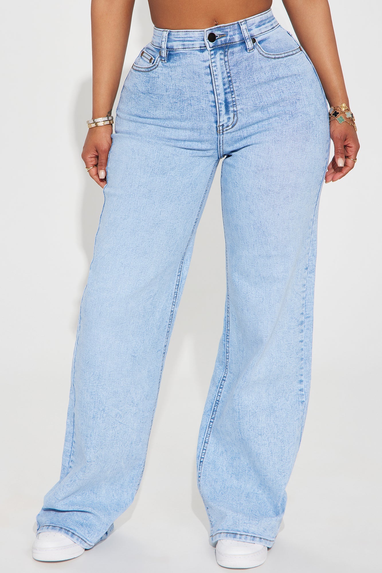 Make My Day Stretch Wide Leg Jeans - Light Wash