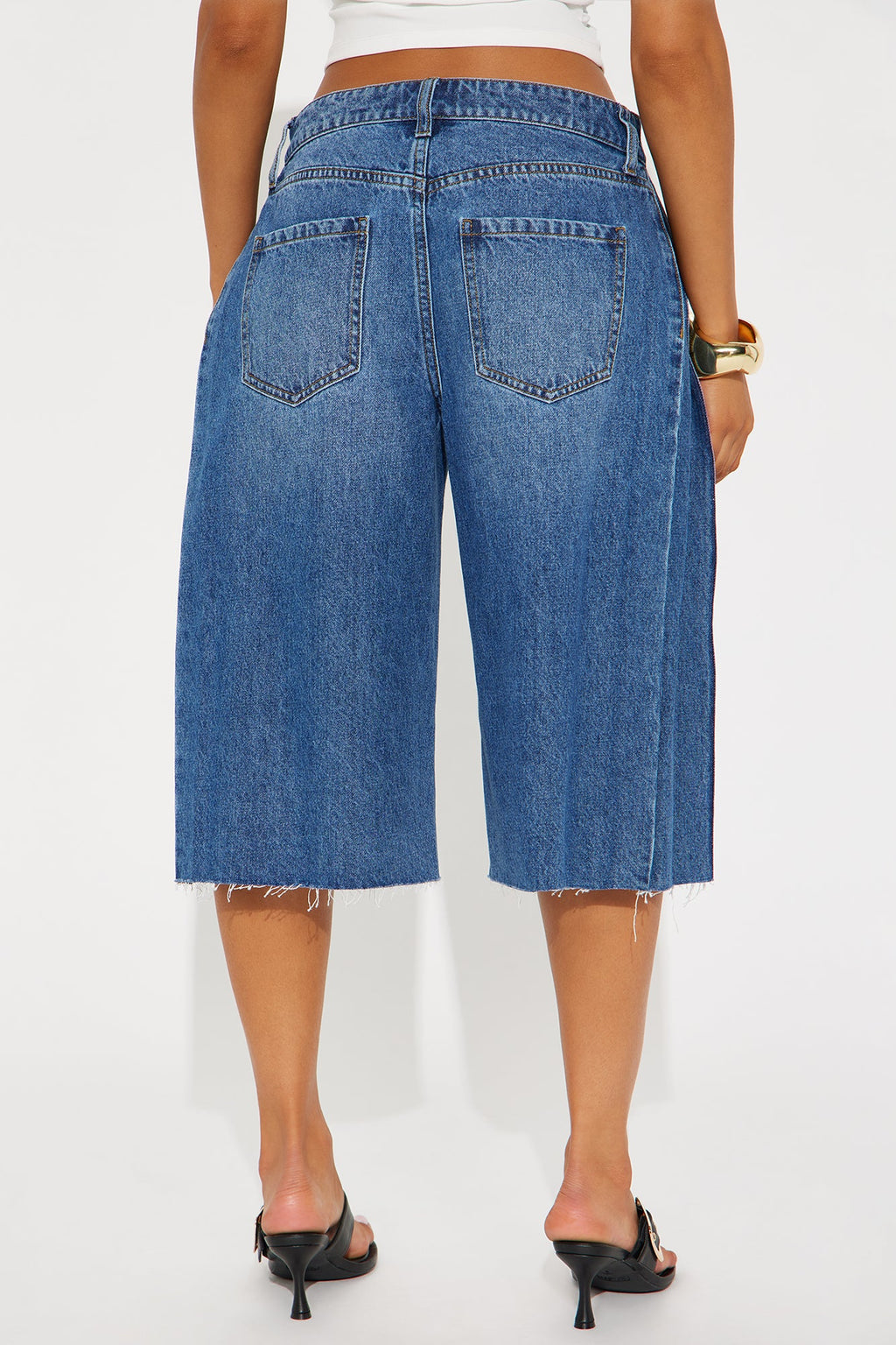 Aleksa Pleated Non Stretch Denim Jorts - Dark Wash